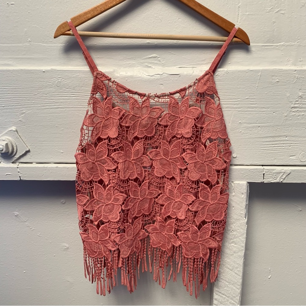 Alice + Olivia Pink Floral Lace Crop Top